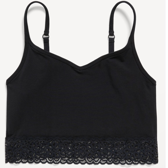 NWT OLD NAVY Supima® Cotton-Blend Lace-Trim Cami Bra Color: Black Jack  Medium - Picture 1 of 5